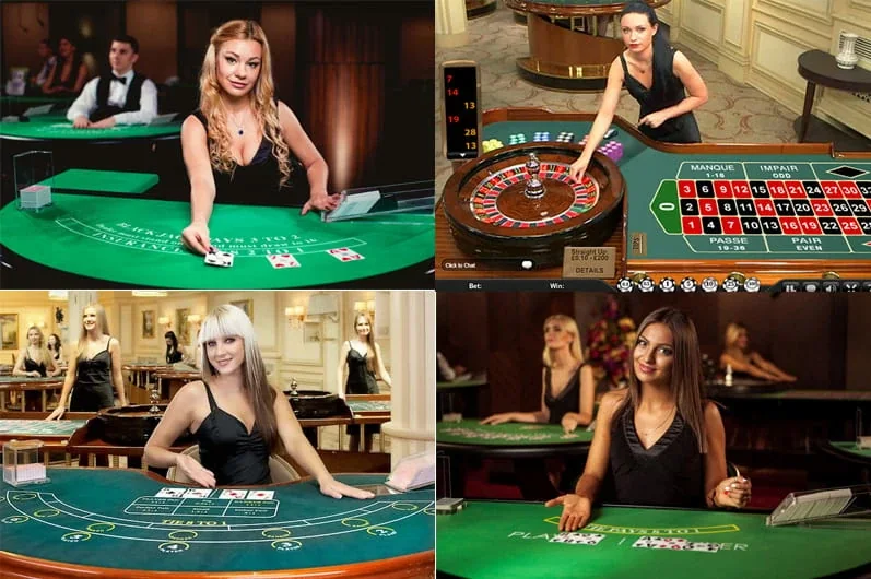Meja kasino live dengan kartu dan dealer dalam siaran langsung